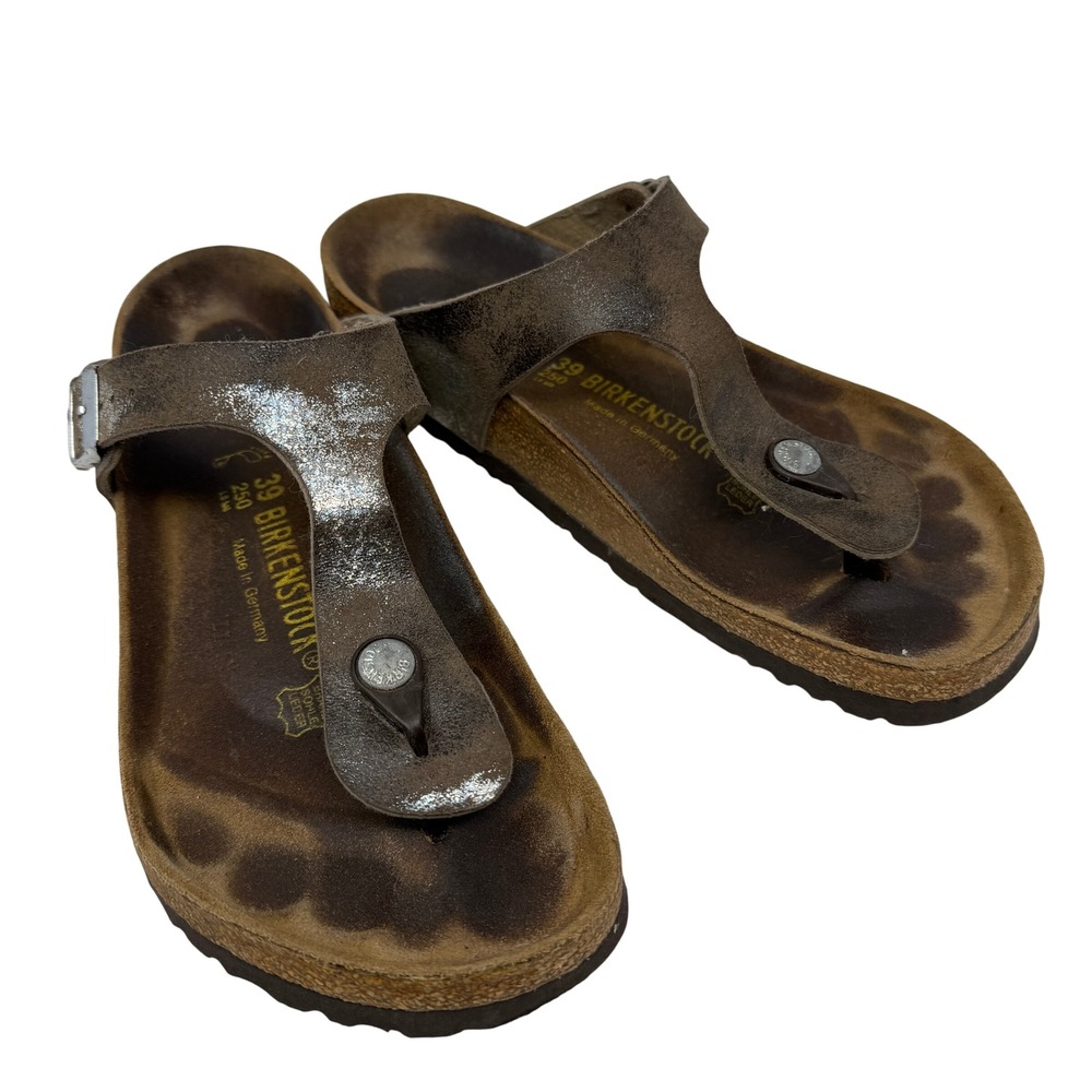 Birkenstock Gizeh Sandals Womens 39 Brown Metallic Distressed Good Thong Slides
